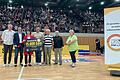 Benefiz-Event in der tectake Arena (von links): Steffen Liebler (Geschäftsführer Würzburg Baskets), Sebastian Kohrmann (EDEKA-Vorstandssprecher), Ina Schmolke (1. Vorsitzende Kiwi e. V.), Steffen Zink (stellv. Vorstand GWF), Prof. Dr. Christoph Härtl (Direktor Universitäts-Kinderklinik) Franz Balzer, Urban Hübner und Monika Wohlfart (Kiwi e. V.)