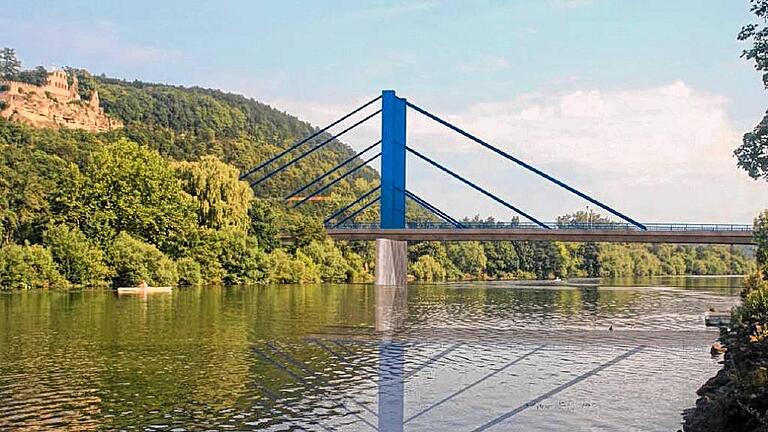 Optik: Mit einer solchen Konstruktion soll die künftige Brücke den Main überspannen. In der Realität soll sie etwas schlanker ausfallen und in einer anderen Farbe gehalten werden.