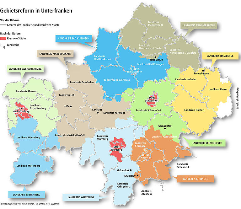 50 Jahre Gebietsreform in Unterfranken: Wie aus 22 Landkreisen die 9 Landkreise von heute wurden