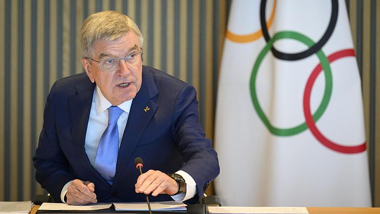 Thomas Bach, der Präsident des Internationalen Olympischen Komitees, spricht bei der Eröffnung der Sitzung der Exekutive des Internationalen Olympischen Komitees (IOC) am 23. März im Olympischen Haus in Lausanne.&nbsp;