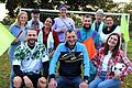 'Das Eigentor' heißt das neue Theaterstück der Alitzheimer Theatergruppe, die zurzeit auf Hochtouren probt. Im Bild die Theatercrew beim Fußballtraining mit (vorne von links) Kevin Wagner, Dieter Römmert, Lena Lamberty, (hinten von links) Klara Theobald, Roland Keilholz, Katrin Scheidel, Horst Lackinger, Chris Wagner, Martin Fischer und Angelika Wagner.