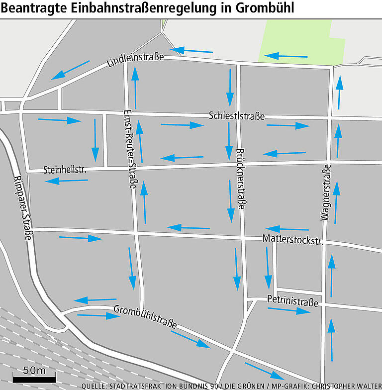 Einbahnstraßen und Fußgängerzone: Wie sich der Würzburger Stadtbezirk Grombühl verändern könnte Einbahnstraßen und Fußgängerzone: Wie sich der Würzburger Stadtbezirk Grombühl verändern könnte