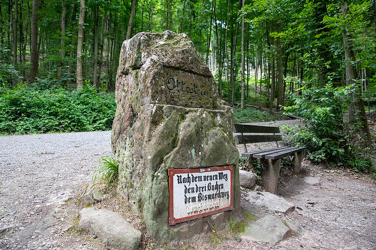 Der anstrengendste Teil der Wanderung ist geschafft: Für eine Pause gibt's am Ottostein im Wald von Miltenberg ein Bänkchen.