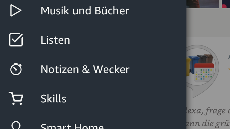 Einrichtung Main-Post Alexa Skill - Schritt 1       -  Öffnen Sie in Ihrer Alexa-App das Menü und klicken Sie auf 'Skills'.