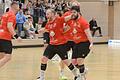 Ausgelassener Jubel: Die Handballer des TSV Partenstein (von links Daniel Lang, Phillip Platzke und Maximilian Lang) freuen sich über den Derbysieg beim TSV Lohr II.