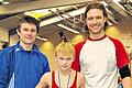 Strahlendes TVU-Trio: Die Trainer Uwe Werner (links) und Michael Karg (rechts) mit ihrem erfolgreichen Schützling Nico Klüglein.