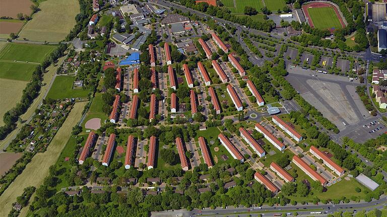 Ein altes Luftbild von Askren Manor, das heute unter dem Namen Bellevue zu einem neuen Stadtteil für bis zu 1500 Menschen umgebaut wird.