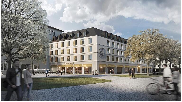 So soll das künftige Hotel am Paradeplatz von außen aussehen: Der Siegerentwurf des Fassadenwettbewerbs kommt vom Büro Geisel Architekten aus Würzburg. Ob so wie auf der Illustration auch Parkplätze wegfallen, steht allerdings nicht fest. So soll das künftige Hotel am Paradeplatz von außen aussehen: Der Siegerentwurf des Fassadenwettbewerbs kommt vom Büro Geisel Architekten aus Würzburg. Ob so wie auf der Illustration auch Parkplätze wegfallen, steht allerdings nicht fest.