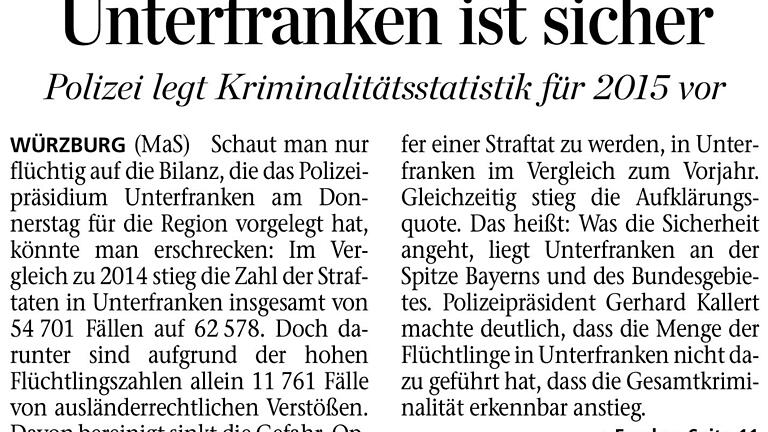 Artikel - Unterfranken ist sicher       -  Der Artikel sagt, wie es richtig ist. Die Überschrift geht zu weit.
