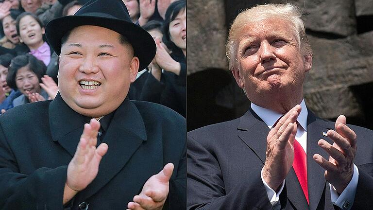 FILES-COMBO-US-NKOREA-DIPLOMACY-TRUMP-KIM       -  Nordkoreas Diktator Kim Jong Un (links) und US-Präsident Donald Trump als Friedenssicherer?