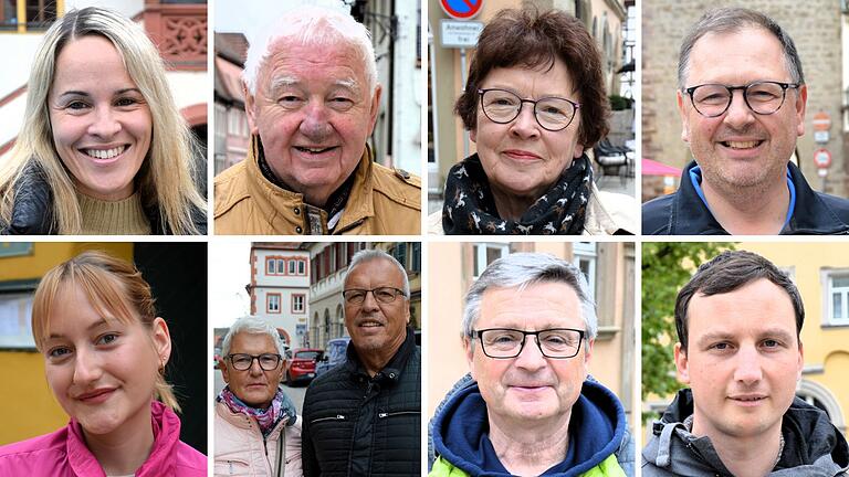 Unterschiedliche Meinungen, welcher Preis für ein Schnitzel angemessen ist, äußerten bei der Umfrage in Volkach (oben von links) Sandra Senft, Roman Werner, Ulrike Prause und Markus Johanni sowie (unten von links) Pauline Christianus, Andrea und Norbert Haupt, Frank Röth und Tobias Horn.