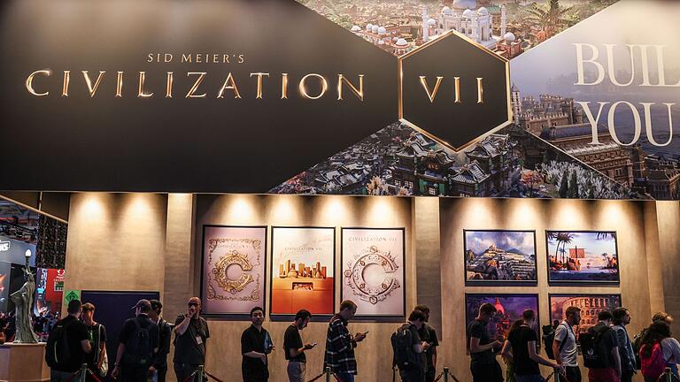 Civilization VII-Messestand - Der Messestand des Strategiespiels Civilization, das in verschiedenen Ausgaben seit mehr als drei Jahrzehnten auf dem Markt ist. Civilization VII-Messestand - Der Messestand des Strategiespiels Civilization, das in verschiedenen Ausgaben seit mehr als drei Jahrzehnten auf dem Markt ist.