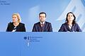 Fortsetzung der Gespräche der Ampel-Koalition       -  Faeser, Buschmann und Baerbock informierten nach dem Gespräch gemeinsam.