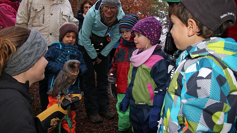 Ökologisch orientiert präsentierte sich in diesem Jahr die Leinacher Waldweihnacht. Insbesondere die Kinder zeigten sich beeindruckt von dieser schwarzen Schleiereule.