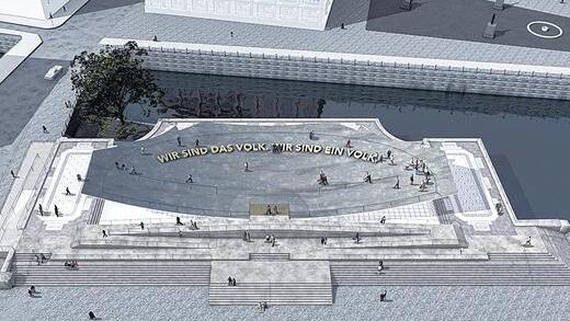 So soll das große Einheitsdenkmal im Herzen Berlins einmal aussehen: Das begehbare Bauwerk soll durch Gewichtsverlagerung in Bewegung geraten. Allerdings ist ungewiss, wann das Projekt realisiert wird. So soll das große Einheitsdenkmal im Herzen Berlins einmal aussehen: Das begehbare Bauwerk soll durch Gewichtsverlagerung in Bewegung geraten. Allerdings ist ungewiss, wann das Projekt realisiert wird.