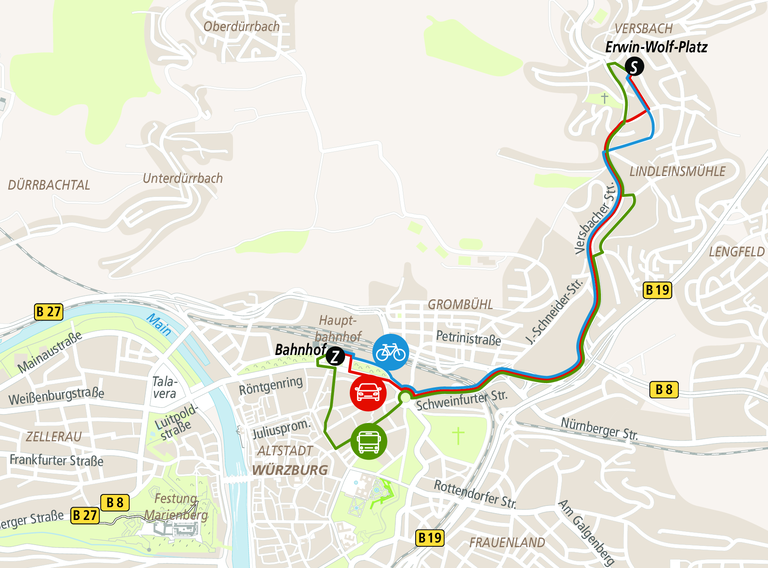 Fahrrad, Auto oder ÖPNV: Wer ist in Würzburg am schnellsten? Fahrrad, Auto oder ÖPNV: Wer ist in Würzburg am schnellsten?