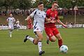 Loris Maier, Neuzugang von den Stuttgarter Kickers beim TSV Aubstadt (rechts, links Maximilian Berschneider) hatte es in der Hand, seine Elf zum ersten Mal in dieser Saison mit zwei Toren in Führung zu bringen.