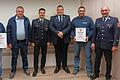 Auf dem Bild die geehrten Kameraden von links Alexander Knaub, Bürgermeister Fridolin Link, 1. Kommandant Michael Link, 2. Kommandant Manfred Weiß, Ralf Fischer, KBM Manfred Wawretschka.