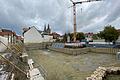 Die Baustelle am Hotel-Gasthof 'Wilder Mann' in Gerolzhofen ruht derzeit. Das bestehende historische Gebäude soll um einen Hotel-Anbau erweitert werden, mit Tiefgarage.