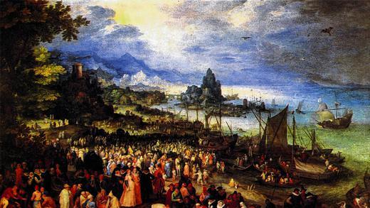 In München zu sehen: &bdquo;Seehafen mit Predigt Christi&ldquo; von Jan Brueghel d. Ä.