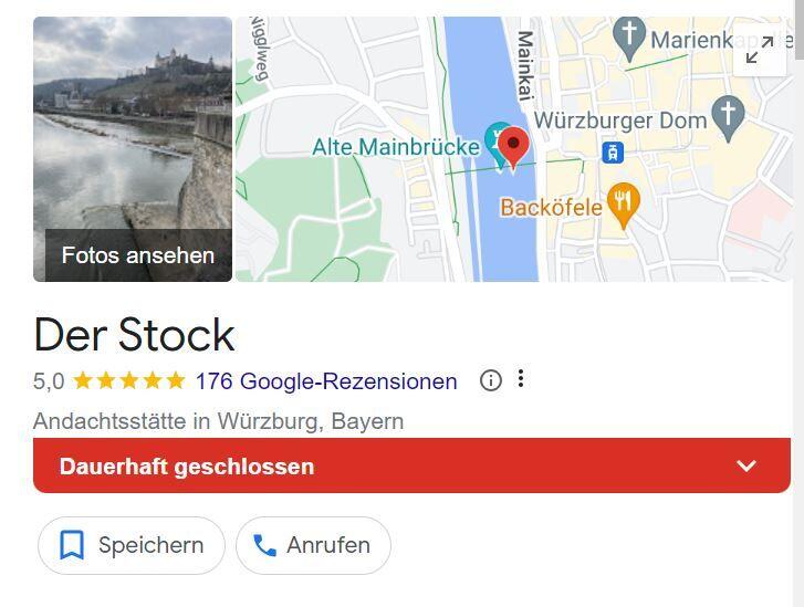 Die Telefonnummer von dem Google-Maps-Eintrag zu dem Stock führte zur Deutschen Krebshilfe. Die Telefonnummer von dem Google-Maps-Eintrag zu dem Stock führte zur Deutschen Krebshilfe.