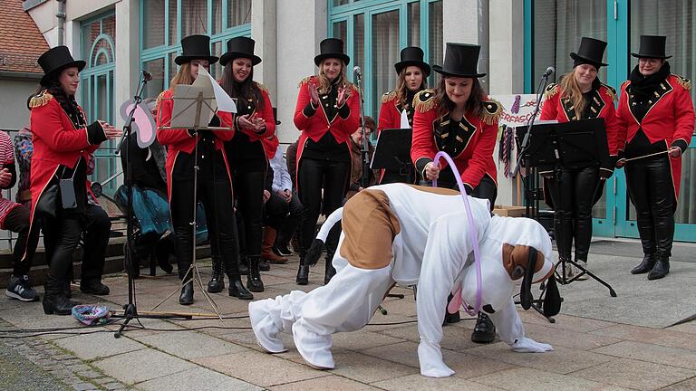 Stadtrat Wolfgang Stapf musste als 'Dalmatiner' im Zirkus seine Geschicklichkeit vor der Faschingscrew der Damen unter Beweis stellen. Stadtrat Wolfgang Stapf musste als 'Dalmatiner' im Zirkus seine Geschicklichkeit vor der Faschingscrew der Damen unter Beweis stellen.