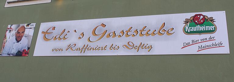 Das Schild am Gasthaus in der Jahnstraße in Wiesentheid. Das Schild am Gasthaus in der Jahnstraße in Wiesentheid.