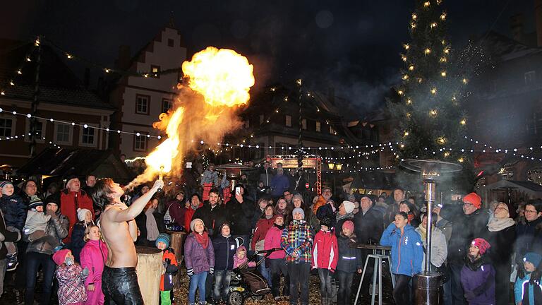 Zauberer, Gaukler und Feuerspucker, wie der Würzburger Fredrik Schenk, begeisterten vor einem Jahr beim Volkacher Winterzauber nicht nur die kleinen Besucher.