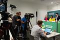 Pressekonferenz zum Auftakt der Herbstklausur der Grünen-Landtagsfraktion in Würzburg mit (von links) Katharina Dröge, Fraktionsvorsitzende im Bundestag, Doreen Denstädt, Justizministerin in&nbsp; Thüringen, und Johannes Becher, amtierender Fraktionschef im Landtag.