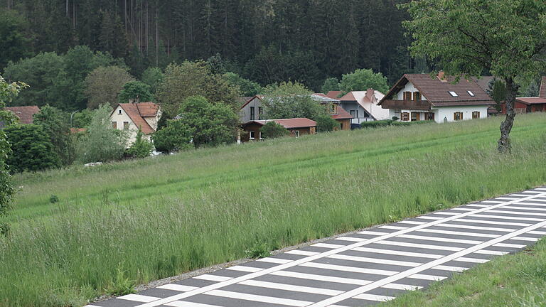 Wölfin reißt in Oberbacher Ortsmitte Schaf       -  Die Siedlung in der Ortsmitte von Oberbach, in der sich am 27. April ein Wolfsriss abspielte.