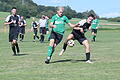 Fußball: Die Spiele der A-Klassen Rhön       -  Schmid(t)einander: Zum Kampf um den Ball treffen sich der Machtilshäuser Andreas Schmidt und Tim Schmid (rechts) von der gastgebenden SG Geroda.