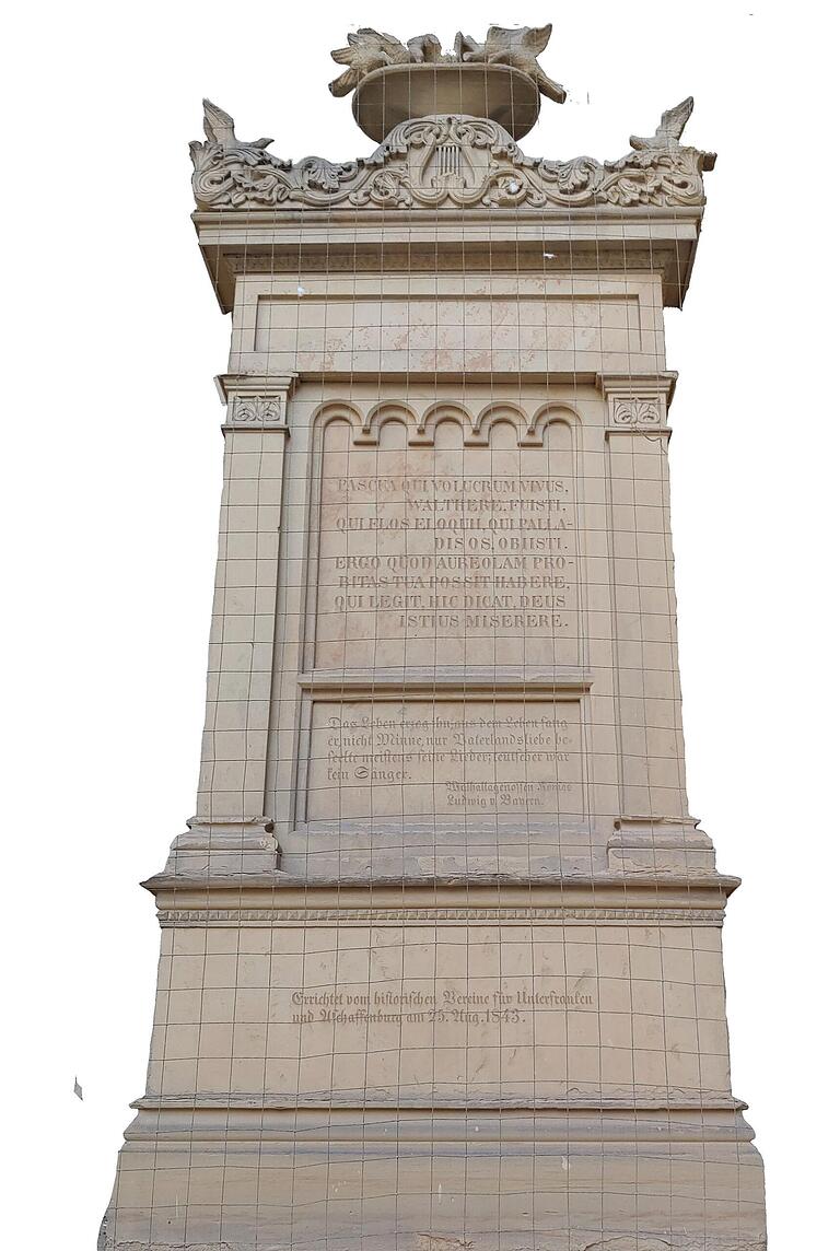 Denkmal für Walther von der Vogelweide an der Außenwand der Apsis des Würzburger Neumünsters. Denkmal für Walther von der Vogelweide an der Außenwand der Apsis des Würzburger Neumünsters.