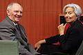 «Mr Eurogruppe» Wolfgang Schäuble       -  Bundesfinanzminister Wolfgang Schäuble und IWF-Direktorin Christine Lagarde unterhalten sich in Brüssel.