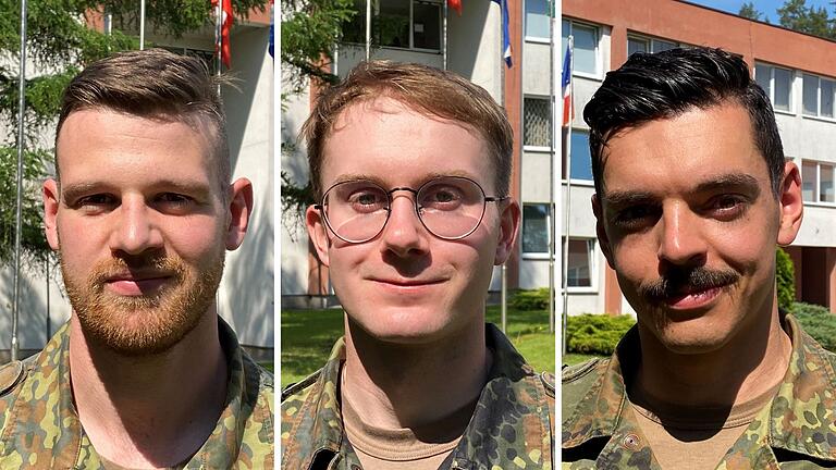 Waren für die Bundeswehr bei der Großübung 'Quadriga 24' in Litauen dabei: (v.li.) Oberleutnant Ferdinand, Hauptgefreiter Jonas und Hauptfeldwebel Yves von der 10. Panzerdivision Veitshöchheim. Waren für die Bundeswehr bei der Großübung 'Quadriga 24' in Litauen dabei: (v.li.) Oberleutnant Ferdinand, Hauptgefreiter Jonas und Hauptfeldwebel Yves von der 10. Panzerdivision Veitshöchheim.