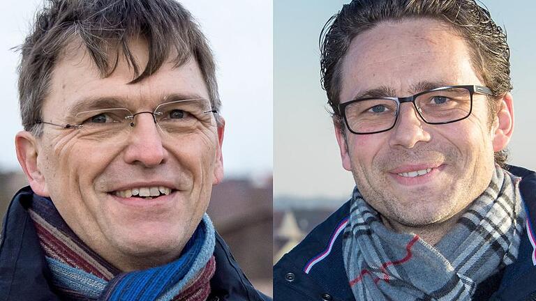 Bergrheinfelder Bürgermeisterwahl 2017 - CSU-Bürgermeisterkandidat Ulrich Werner (links) und SPD-Bürgermeisterkandidat Thomas Meidl treten am 12. März 2017 gegeneinander an. Bergrheinfelder Bürgermeisterwahl 2017 - CSU-Bürgermeisterkandidat Ulrich Werner (links) und SPD-Bürgermeisterkandidat Thomas Meidl treten am 12. März 2017 gegeneinander an.