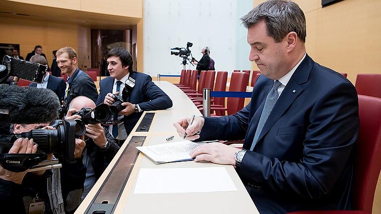 Vereidigung des bayerischen Kabinetts       -  Bayerns Ministerpräsident Markus Söder (CSU) im Landtag: Am Mittwoch hat er sein Kabinett ernannt.