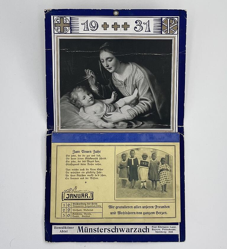 So fing alles an: Der Missionskalender von 1931, Vorläufer des 'Münsterschwarzacher Bildkalenders', den es immer noch fast unverändert gibt. So fing alles an: Der Missionskalender von 1931, Vorläufer des 'Münsterschwarzacher Bildkalenders', den es immer noch fast unverändert gibt.