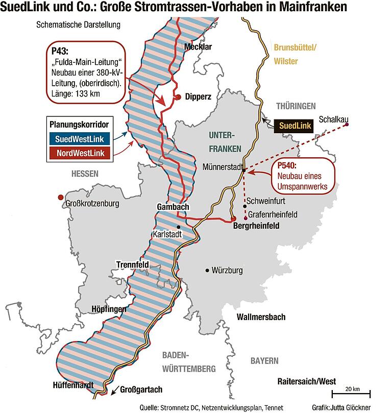 Baustart von umstrittener Stromtrasse SuedLink in Unterfranken: Die vorbereitenden Arbeiten in der Region haben begonnen Baustart von umstrittener Stromtrasse SuedLink in Unterfranken: Die vorbereitenden Arbeiten in der Region haben begonnen