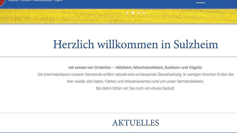 Die Erstellung der neuen Homepage für Sulzheim ist ins Stocken geraten. Interessierte User brauchen aktuell sehr viel Geduld, wie die Website seit Monaten verrät.&nbsp;