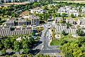 Drohnenaufnahme aus dem August vom neuen Stadtteil Bellevue in Schweinfurt mit dem Amerika-Platz im Vordergrund. Deutlich zu sehen ist, dass ein Großteil der Neubauten der SWG bereits fertig ist.