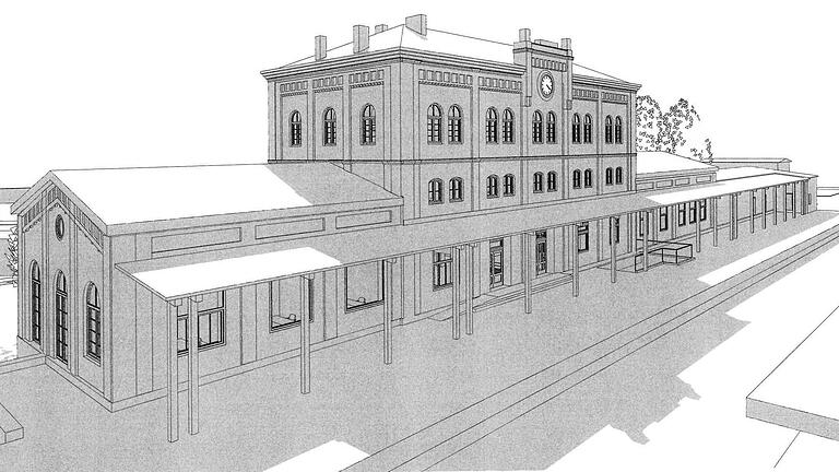 Nach einer Planskizze könnte der sanierte Kitzinger Bahnhof von der Gleisseite so aussehen. Auffällig: die neue filigrane Bahnsteig-Überdachung.