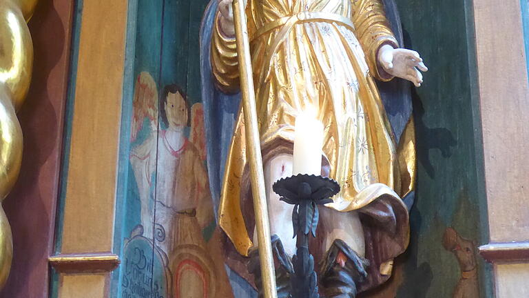 St. Rochus. Der Heilige unterbrach eine Pilgerreise nach Rom, um Pestkranke zu pflegen, bis er selbst von der Krankheit befallen wurde. St. Rochus. Der Heilige unterbrach eine Pilgerreise nach Rom, um Pestkranke zu pflegen, bis er selbst von der Krankheit befallen wurde.