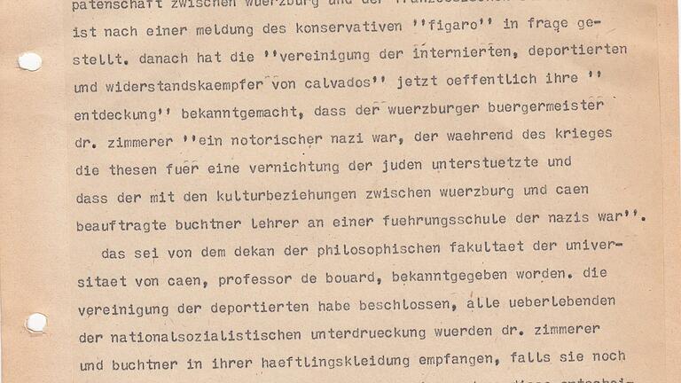 2. Dezember 1963, dpa: Patenschaft Würzburg-Caen in Frage gestellt