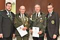 Zwei ganz besondere Ehrungen wurden Walter Lauer (Zweiter von links) und Erich Zorn (Zweiter von rechts) zuteil. Lauer erhielt das Ehrenzeichen in Gold vom Deutschen Schützenbund und Erich Zorn die kleine Ehrennadel  vom Bayerischen Sportschützenbund. Es gratulierten Andreas Kleineberg (links) und&nbsp; Mathias Dörrie.