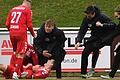 Ben Müller (am Boden) hat im Spiel beim FV Illertissen sein erstes Tor für den Fußball-Regionalligisten TSV Aubstadt erzielt. Max Schebak (von links), Steffen Behr (verdeckt) Luka Maric, Julian Schneider und Philipp Harlaß jubeln mit dem Kapitän.