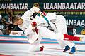 Franziska Freudenberger (rot) gewann bei den Ju-Jutsu-Weltmeisterschaften in Ulaanbaatar, Mongolei, bei den Frauen in der Disziplin Fighting die Bronze-Medaille.