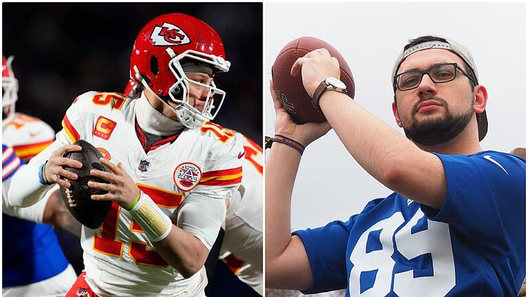 Ein absoluter Experte in Sachen American Football: Christopher Meindl aus Thulba (Landkreis Bad Kissingen, rechts) analysiert den Super Bowl, bei dem Patrick Mahomes, Quarterback der Kansas City Chiefs (links), abräumen möchte.       -  Ein absoluter Experte in Sachen American Football: Christopher Meindl aus Thulba (Landkreis Bad Kissingen, rechts) analysiert den Super Bowl, bei dem Patrick Mahomes, Quarterback der Kansas City Chiefs (links), abräumen möchte.