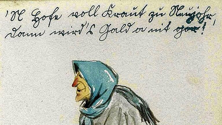 Mit Sauerkraut ins neue Jahr: Die Würzburger Mundartdichterin Elisabeth Scheuring, vor 120 Jahren, am 5. Januar 1897 in Volkach geboren, huldigte dem Kraut mit diesem Aquarell: &bdquo;'n Hofe voll Kraut zu Neujohr, dann wird?s Gald a nit gar!&ldquo;