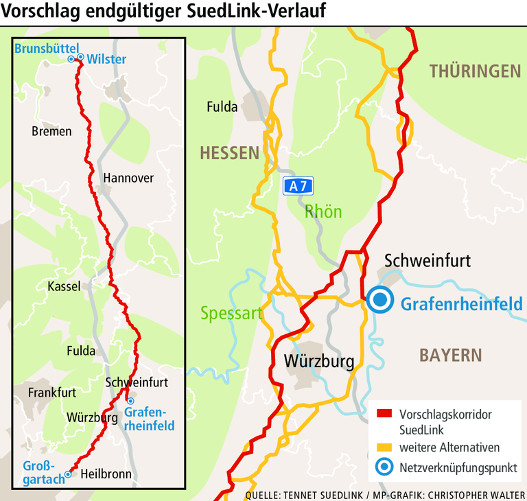 Planung der umstrittenen SuedLink-Trasse stockt in Unterfranken