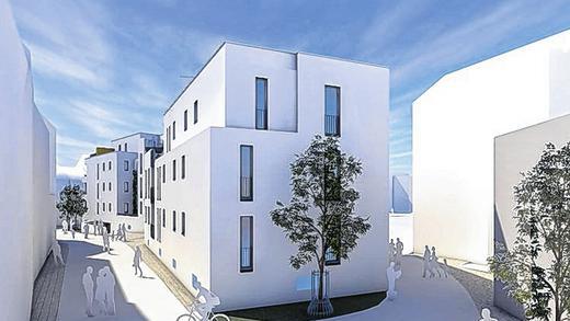 Wohnprojekt Fischerrain: der Blick Richtung Süden mit Standort bei Schlüssel Walther künftig. Wohnprojekt Fischerrain: der Blick Richtung Süden mit Standort bei Schlüssel Walther künftig.